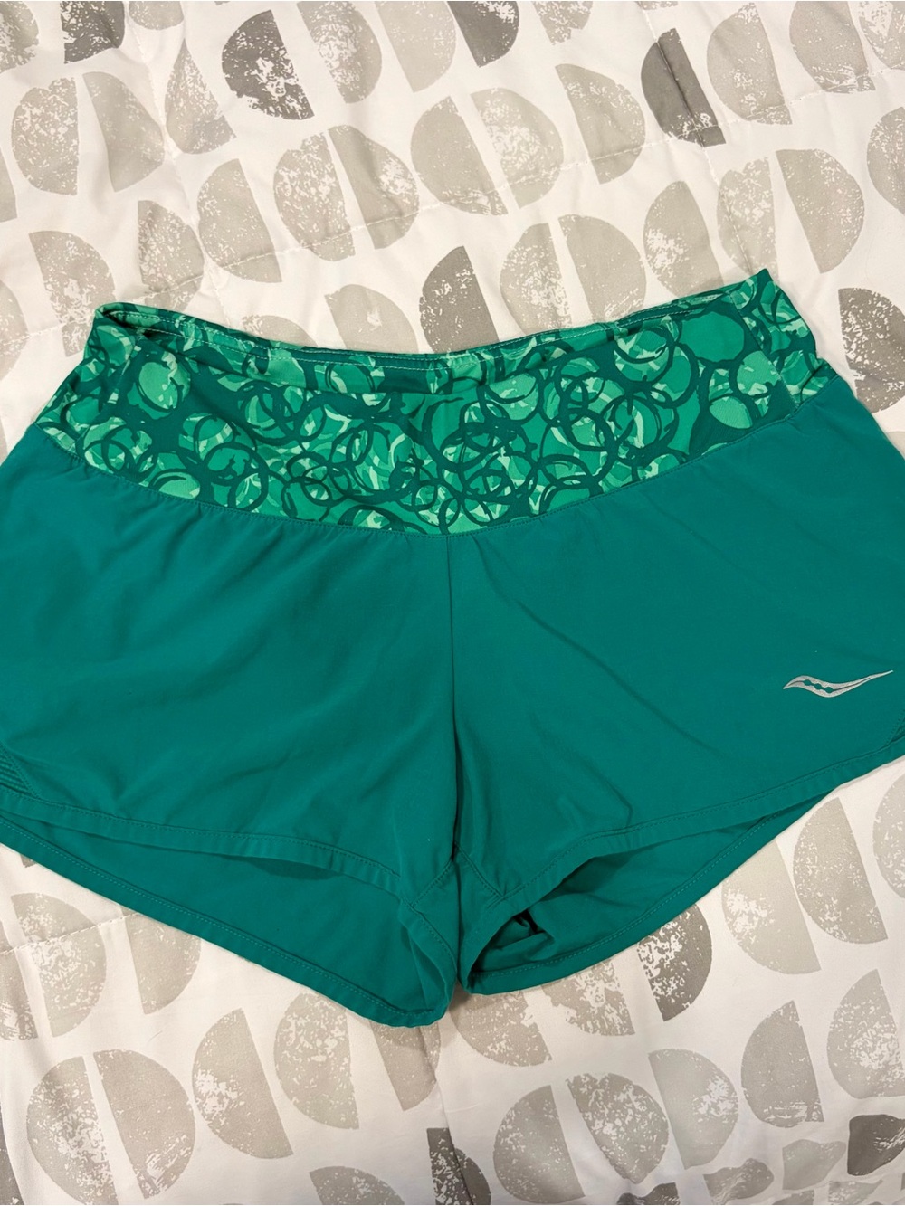 Saucony Women's Teal Athletic Shorts with Patterned Waistband